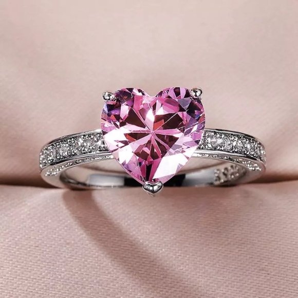 Jewelry - New Trendy Heart Shape Zircon Wedding Rings For Women Romantic Pink Enga…